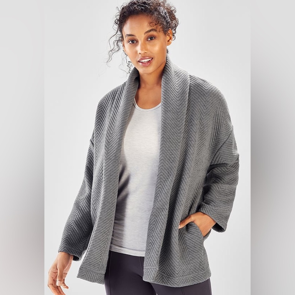 Fabletics Grey Quilted Cardigan - Size XXL